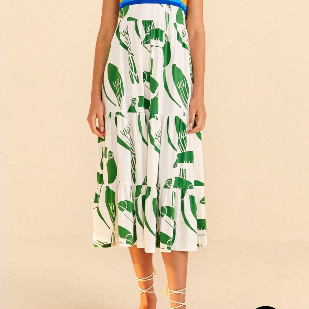 FARM Rio White Maxi Dress with Green Print and Rainbow Bodice - Picture 6 of 13